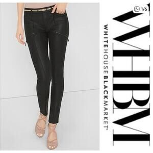 White House Black Market The Skinny Ankle Zip Coated Cargo Black